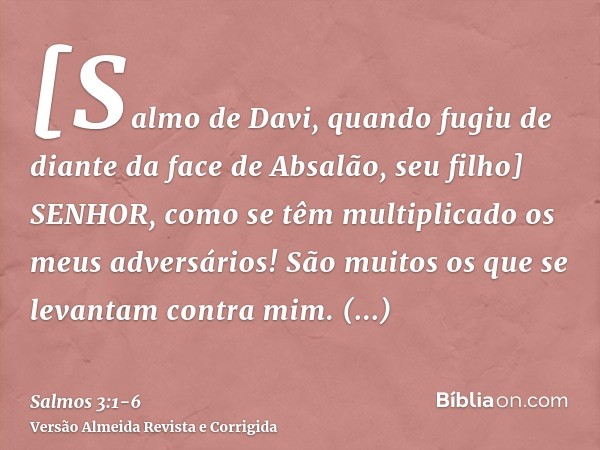 [Salmo de Davi, quando fugiu de diante da face de Absalão, seu filho] SENHOR, como se têm multiplicado os meus adversários! São muitos os que se levantam contra