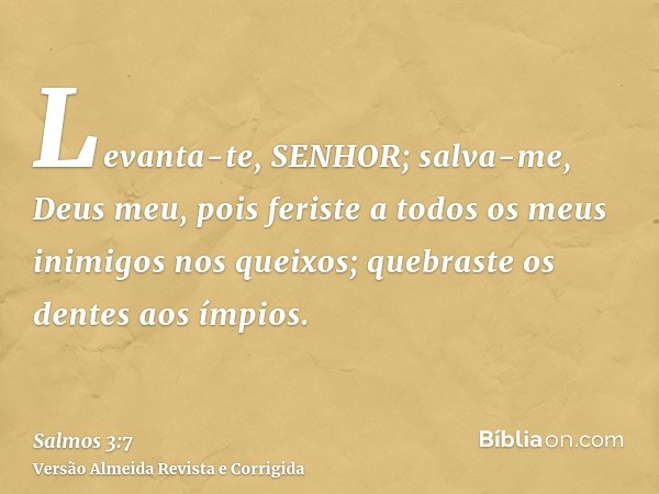 Levanta-te, SENHOR; salva-me, Deus meu, pois feriste a todos os meus inimigos nos queixos; quebraste os dentes aos ímpios.