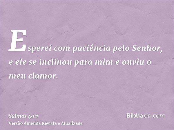 Esperei com paciência pelo Senhor, e ele se inclinou para mim e ouviu o meu clamor.