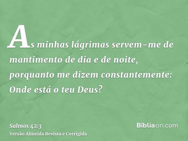 As minhas lágrimas servem-me de mantimento de dia e de noite, porquanto me dizem constantemente: Onde está o teu Deus?