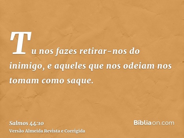 Tu nos fazes retirar-nos do inimigo, e aqueles que nos odeiam nos tomam como saque.