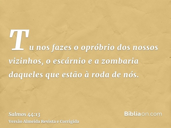 Tu nos fazes o opróbrio dos nossos vizinhos, o escárnio e a zombaria daqueles que estão à roda de nós.