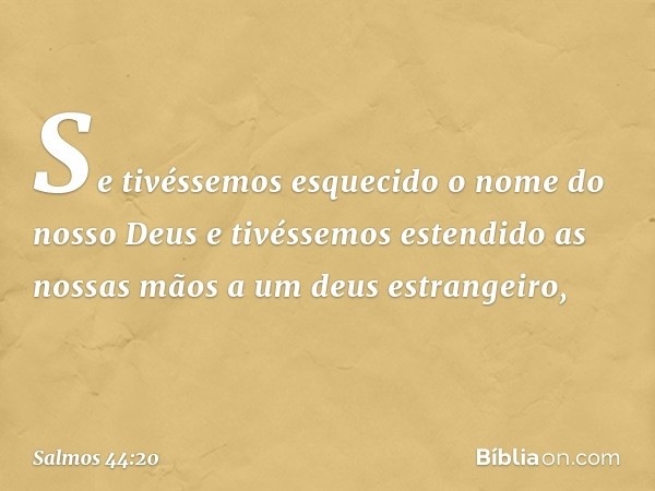 Se tivéssemos esquecido
o nome do nosso Deus
e tivéssemos estendido as nossas mãos
a um deus estrangeiro, -- Salmo 44:20