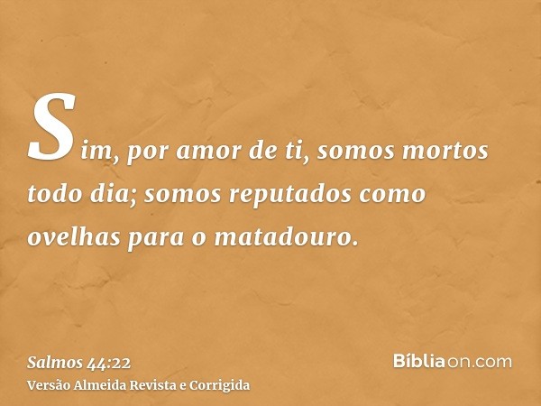 Sim, por amor de ti, somos mortos todo dia; somos reputados como ovelhas para o matadouro.