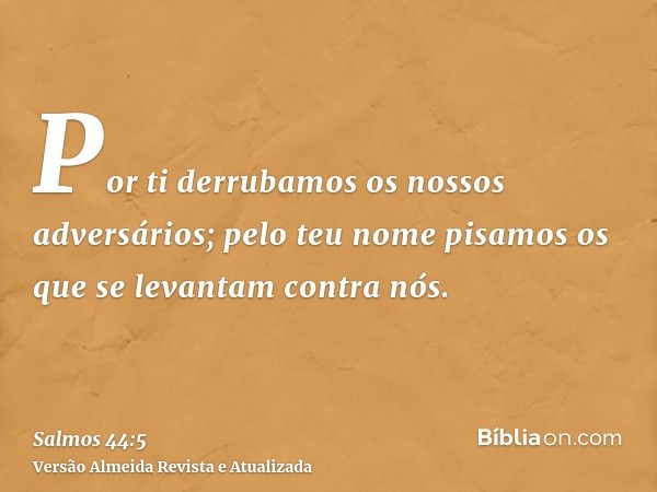 Por ti derrubamos os nossos adversários; pelo teu nome pisamos os que se levantam contra nós.