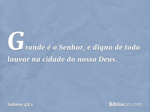 Grande é o Senhor,
e digno de todo louvor
na cidade do nosso Deus. -- Salmo 48:1