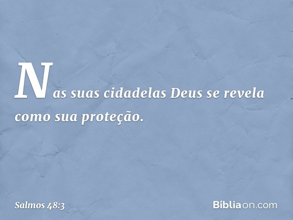 Nas suas cidadelas
Deus se revela como sua proteção. -- Salmo 48:3