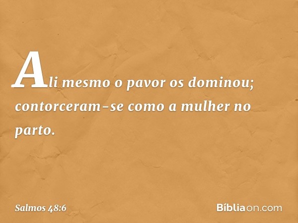 Ali mesmo o pavor os dominou;
contorceram-se como a mulher no parto. -- Salmo 48:6