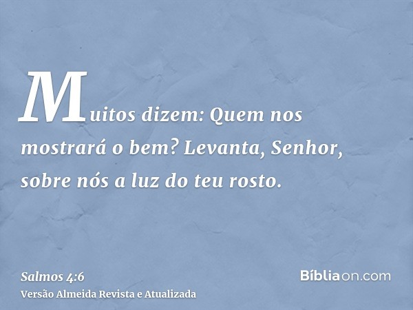 Muitos dizem: Quem nos mostrará o bem? Levanta, Senhor, sobre nós a luz do teu rosto.