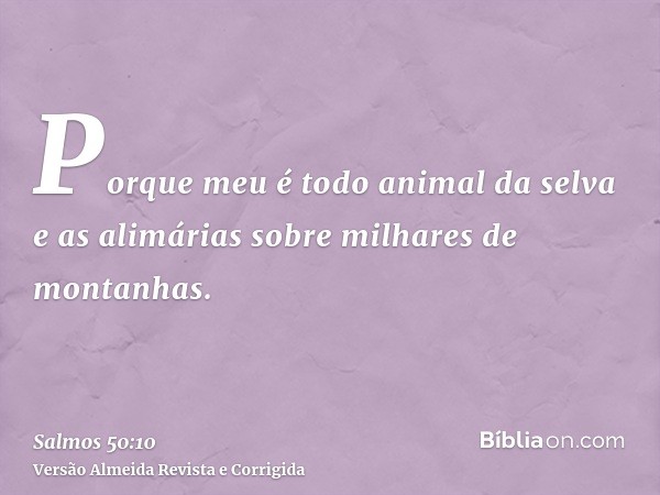 Porque meu é todo animal da selva e as alimárias sobre milhares de montanhas.