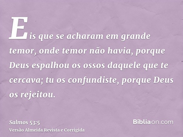 Eis que se acharam em grande temor, onde temor não havia, porque Deus espalhou os ossos daquele que te cercava; tu os confundiste, porque Deus os rejeitou.
