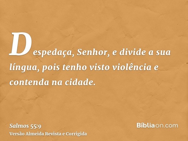 Despedaça, Senhor, e divide a sua língua, pois tenho visto violência e contenda na cidade.