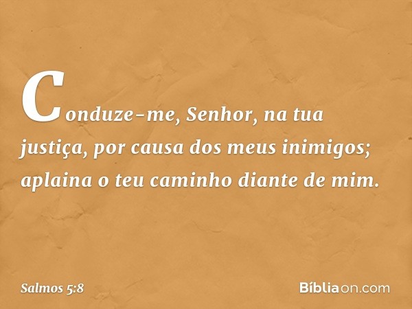 Conduze-me, Senhor, na tua justiça, por causa dos meus inimigos; aplaina o teu caminho diante de mim. -- Salmo 5:8