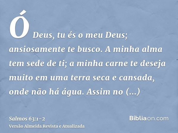 Ó Deus, tu és o meu Deus; ansiosamente te busco. A minha alma tem sede de ti; a minha carne te deseja muito em uma terra seca e cansada, onde não há água.Assim 