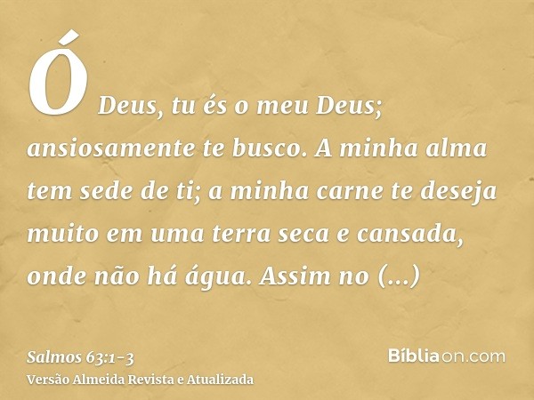 Ó Deus, tu és o meu Deus; ansiosamente te busco. A minha alma tem sede de ti; a minha carne te deseja muito em uma terra seca e cansada, onde não há água.Assim 