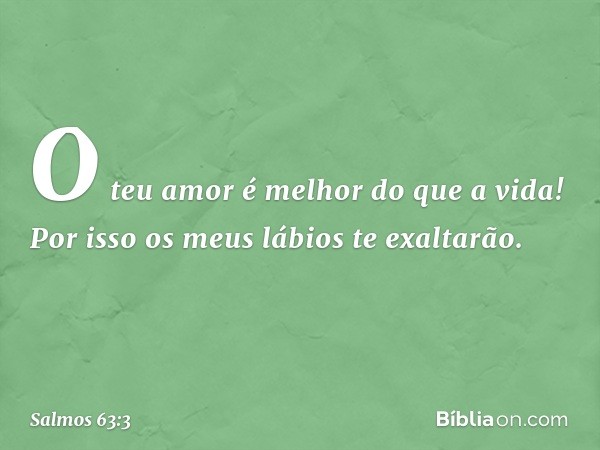 O teu amor é melhor do que a vida!
Por isso os meus lábios te exaltarão. -- Salmo 63:3