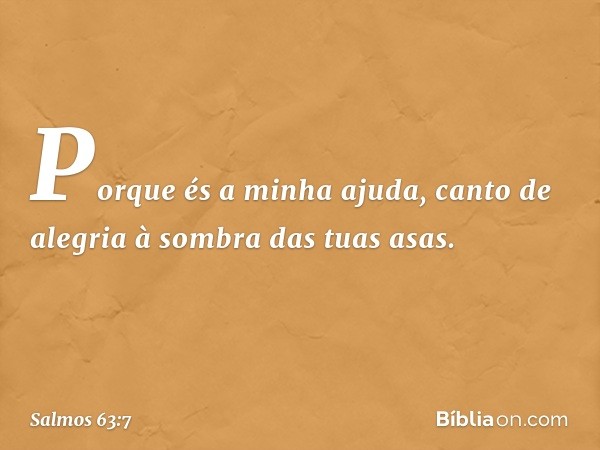 Porque és a minha ajuda,
canto de alegria à sombra das tuas asas. -- Salmo 63:7