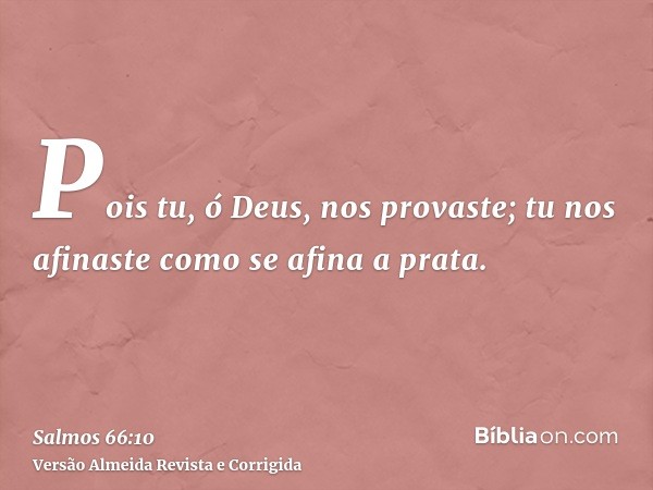 Pois tu, ó Deus, nos provaste; tu nos afinaste como se afina a prata.