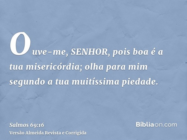 Ouve-me, SENHOR, pois boa é a tua misericórdia; olha para mim segundo a tua muitíssima piedade.