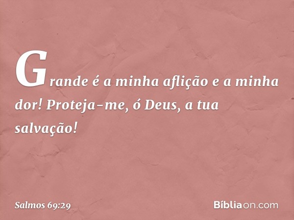 Grande é a minha aflição e a minha dor!
Proteja-me, ó Deus, a tua salvação! -- Salmo 69:29