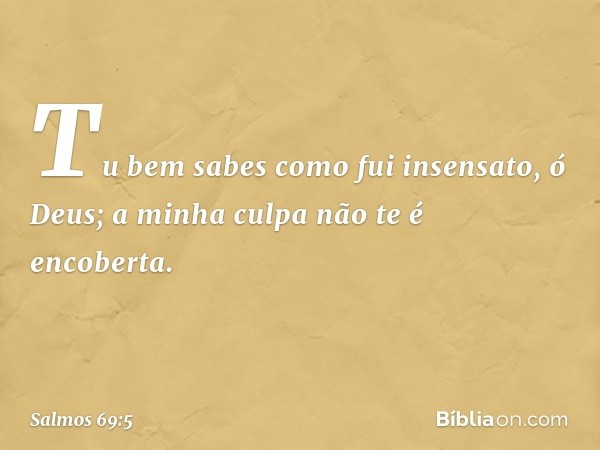 Tu bem sabes como fui insensato, ó Deus;
a minha culpa não te é encoberta. -- Salmo 69:5