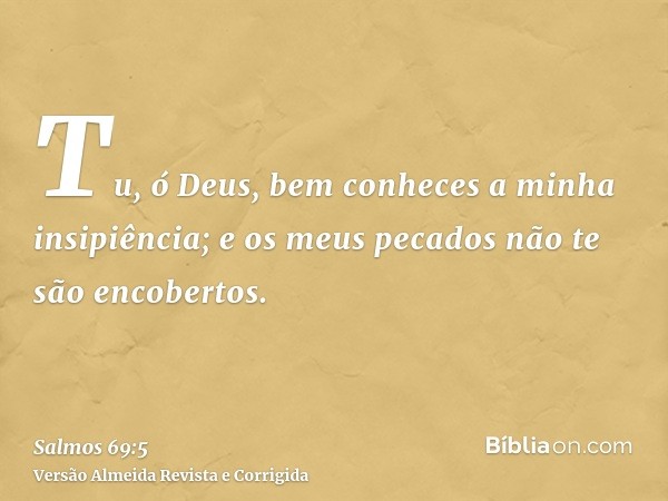 Tu, ó Deus, bem conheces a minha insipiência; e os meus pecados não te são encobertos.