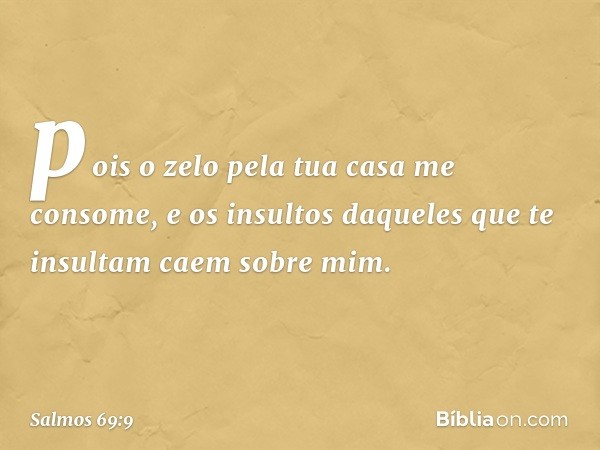 pois o zelo pela tua casa me consome,
e os insultos daqueles que te insultam
caem sobre mim. -- Salmo 69:9