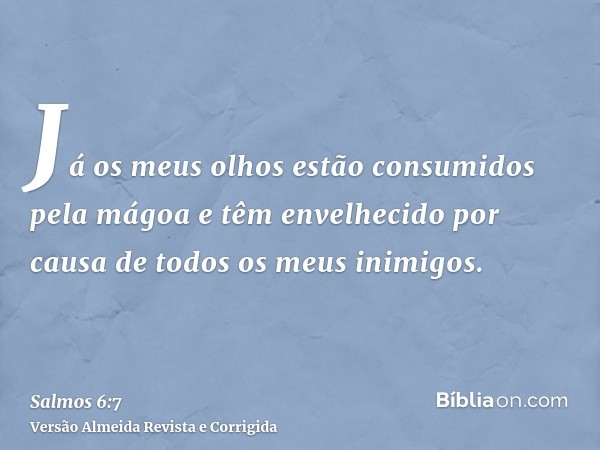 Já os meus olhos estão consumidos pela mágoa e têm envelhecido por causa de todos os meus inimigos.
