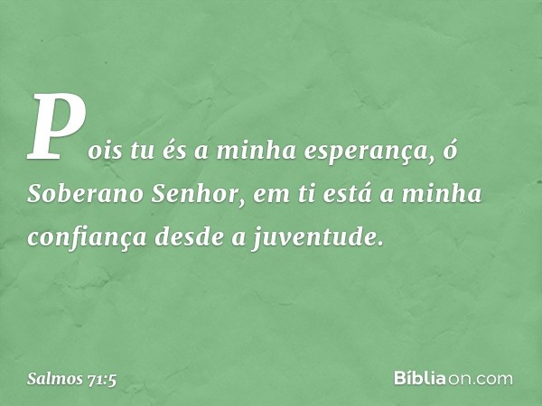 Pois tu és a minha esperança,
ó Soberano Senhor,
em ti está a minha confiança desde a juventude. -- Salmo 71:5