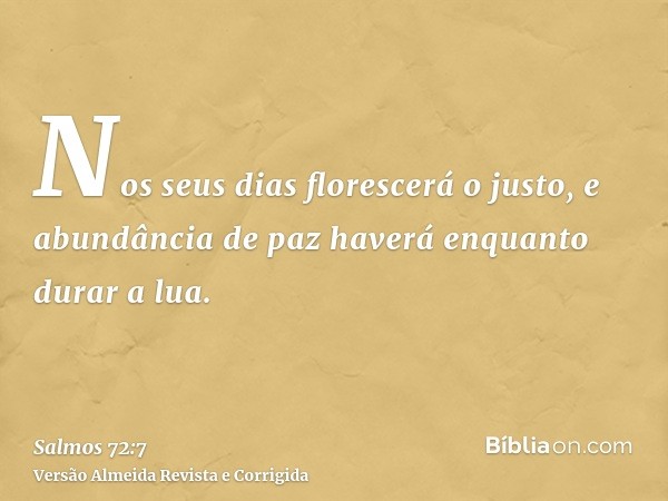 Nos seus dias florescerá o justo, e abundância de paz haverá enquanto durar a lua.