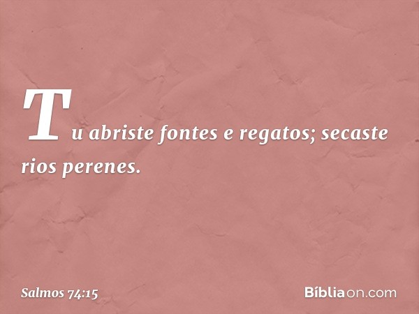 Tu abriste fontes e regatos;
secaste rios perenes. -- Salmo 74:15