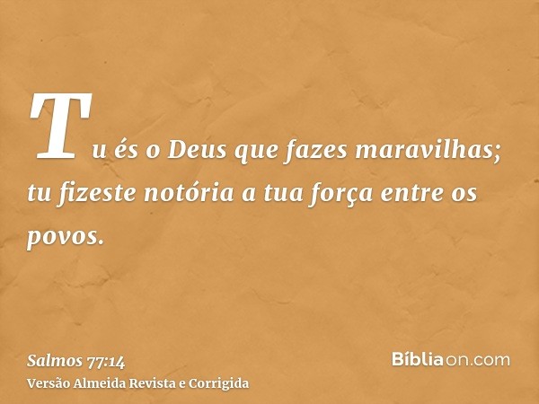 Tu és o Deus que fazes maravilhas; tu fizeste notória a tua força entre os povos.
