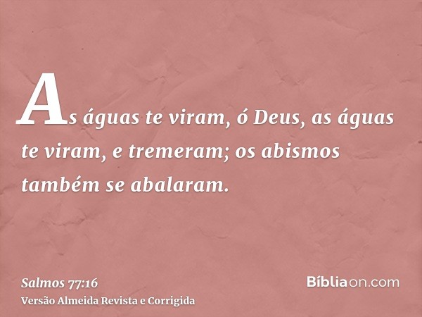 As águas te viram, ó Deus, as águas te viram, e tremeram; os abismos também se abalaram.
