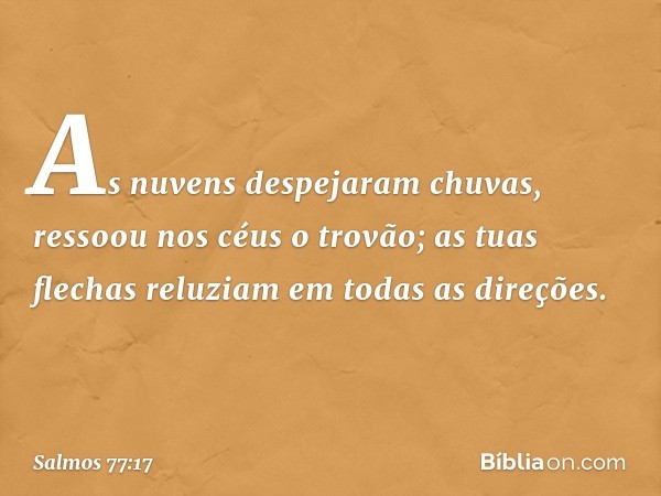 As nuvens despejaram chuvas,
ressoou nos céus o trovão;
as tuas flechas reluziam em todas as direções. -- Salmo 77:17