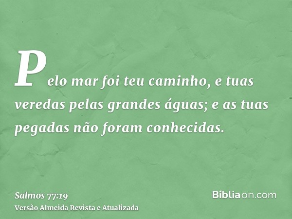 Pelo mar foi teu caminho, e tuas veredas pelas grandes águas; e as tuas pegadas não foram conhecidas.