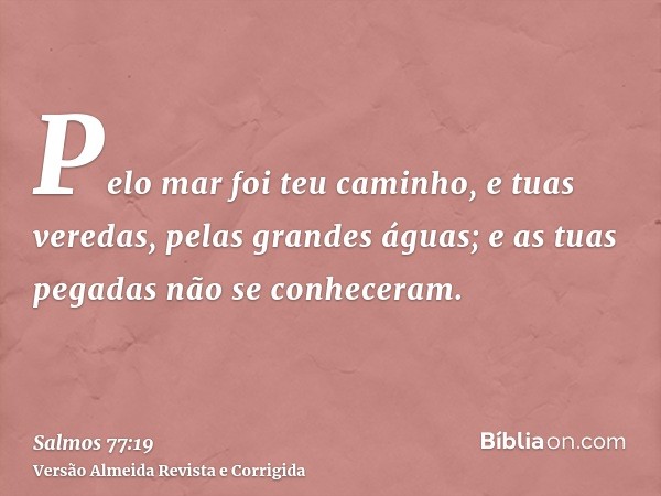 Pelo mar foi teu caminho, e tuas veredas, pelas grandes águas; e as tuas pegadas não se conheceram.