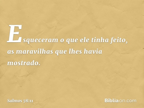 Esqueceram o que ele tinha feito,
as maravilhas que lhes havia mostrado. -- Salmo 78:11