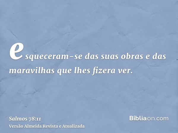 esqueceram-se das suas obras e das maravilhas que lhes fizera ver.