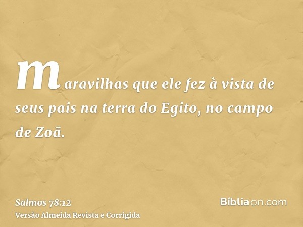 maravilhas que ele fez à vista de seus pais na terra do Egito, no campo de Zoã.
