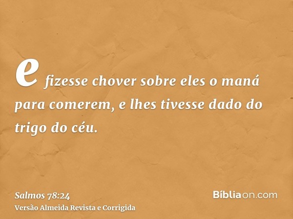 e fizesse chover sobre eles o maná para comerem, e lhes tivesse dado do trigo do céu.