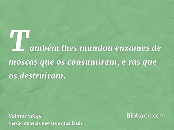 Também lhes mandou enxames de moscas que os consumiram, e rãs que os destruíram.