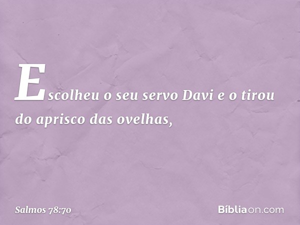 Escolheu o seu servo Davi
e o tirou do aprisco das ovelhas, -- Salmo 78:70