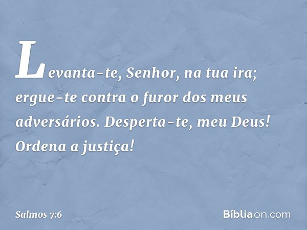 Levanta-te, Senhor, na tua ira;
ergue-te contra o furor dos meus adversários.
Desperta-te, meu Deus! Ordena a justiça! -- Salmo 7:6