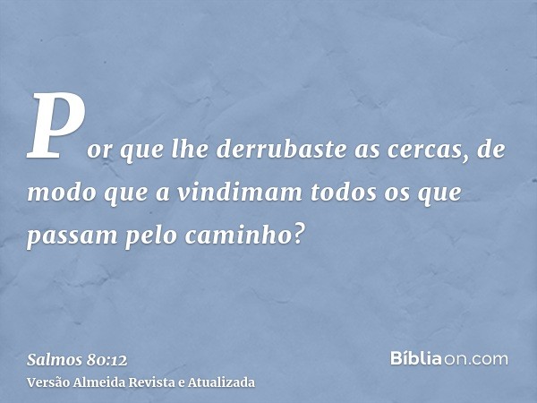 Por que lhe derrubaste as cercas, de modo que a vindimam todos os que passam pelo caminho?