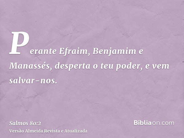 Perante Efraim, Benjamim e Manassés, desperta o teu poder, e vem salvar-nos.