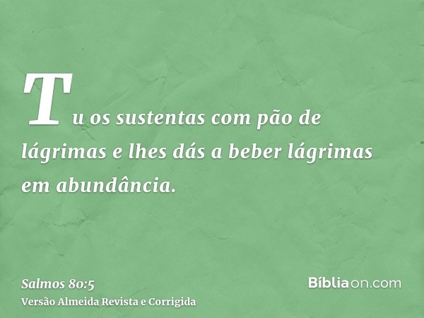 Tu os sustentas com pão de lágrimas e lhes dás a beber lágrimas em abundância.