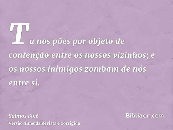 Tu nos pões por objeto de contenção entre os nossos vizinhos; e os nossos inimigos zombam de nós entre si.