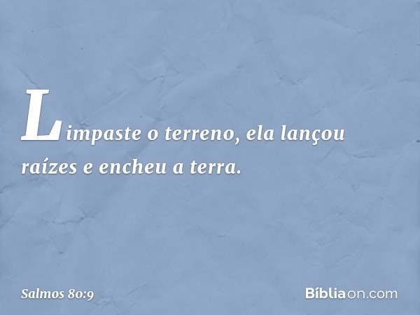 Limpaste o terreno,
ela lançou raízes e encheu a terra. -- Salmo 80:9