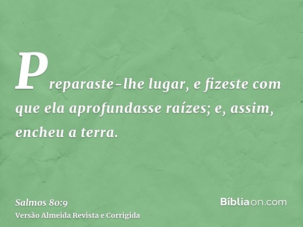 Preparaste-lhe lugar, e fizeste com que ela aprofundasse raízes; e, assim, encheu a terra.