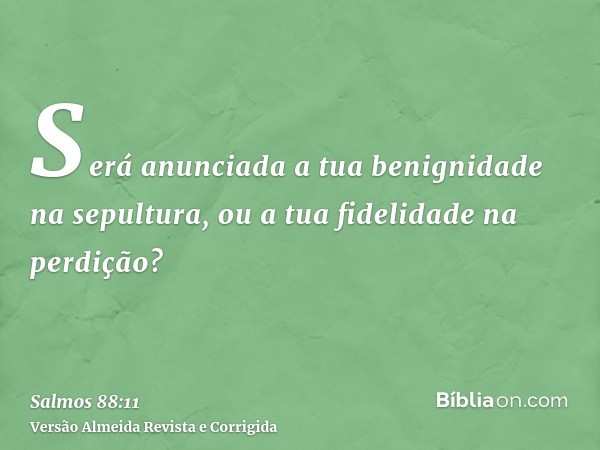 Será anunciada a tua benignidade na sepultura, ou a tua fidelidade na perdição?